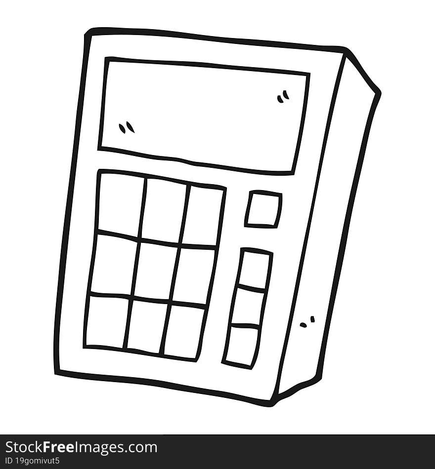 freehand drawn black and white cartoon calculator