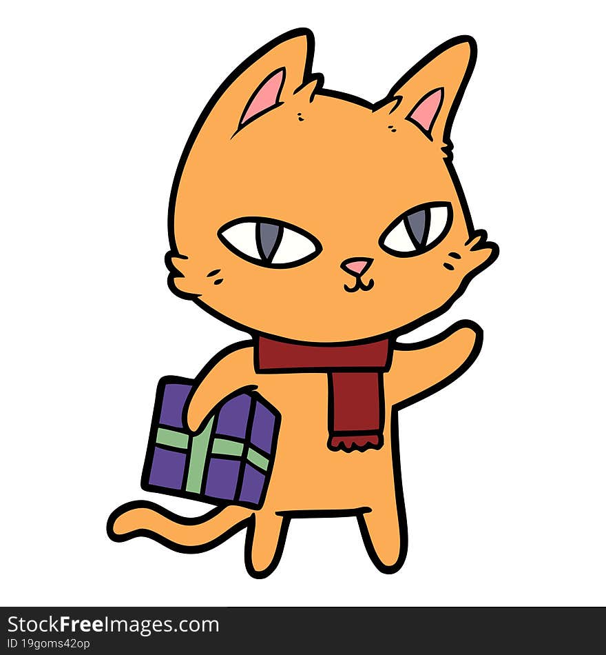 cartoon cat with gift. cartoon cat with gift