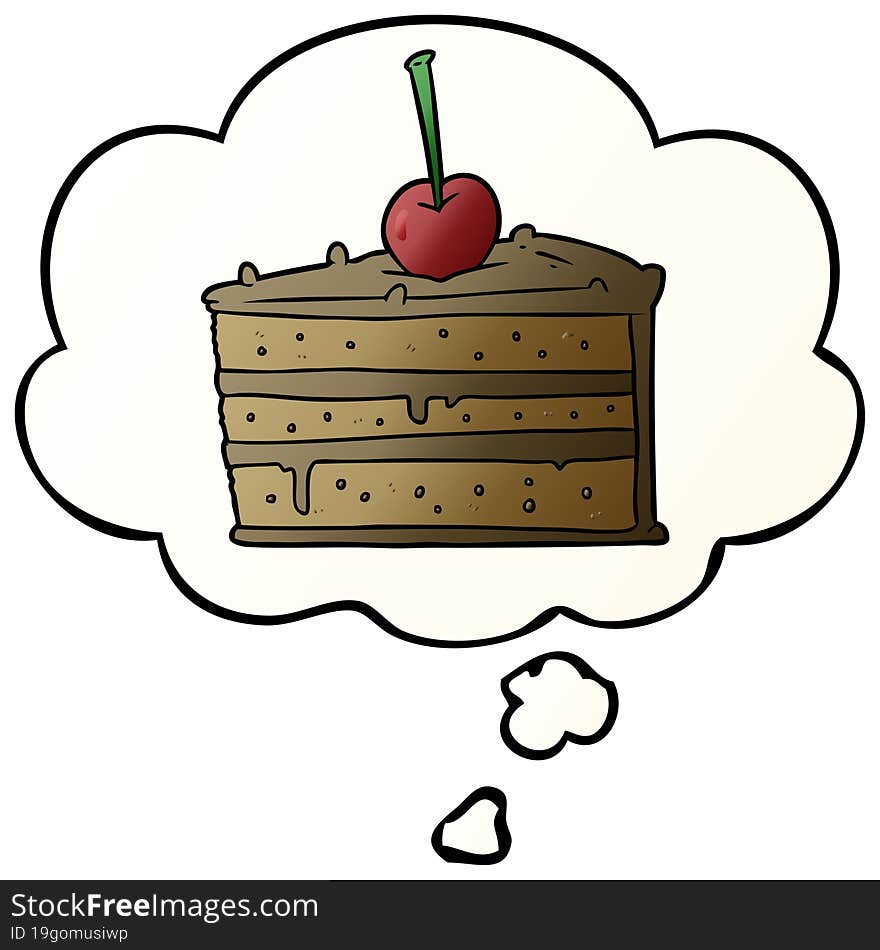 cartoon chocolate cake and thought bubble in smooth gradient style