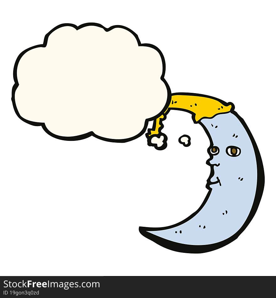 sleepy moon cartoon with thought bubble