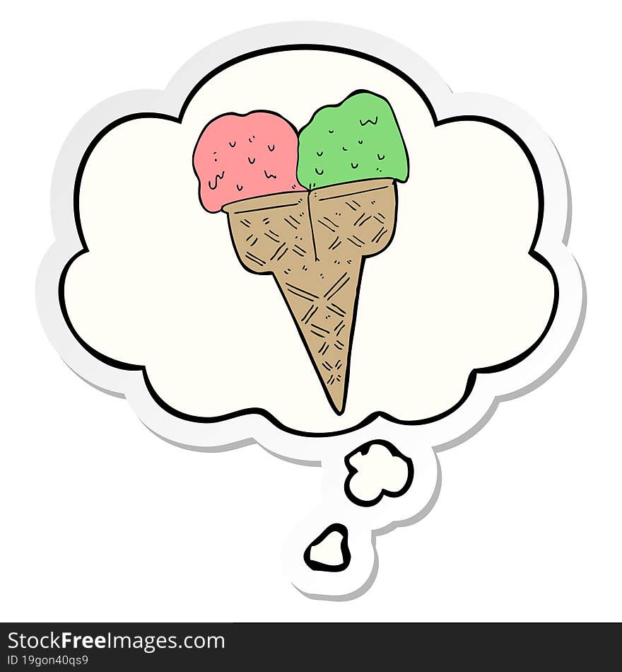 cartoon ice cream and thought bubble as a printed sticker