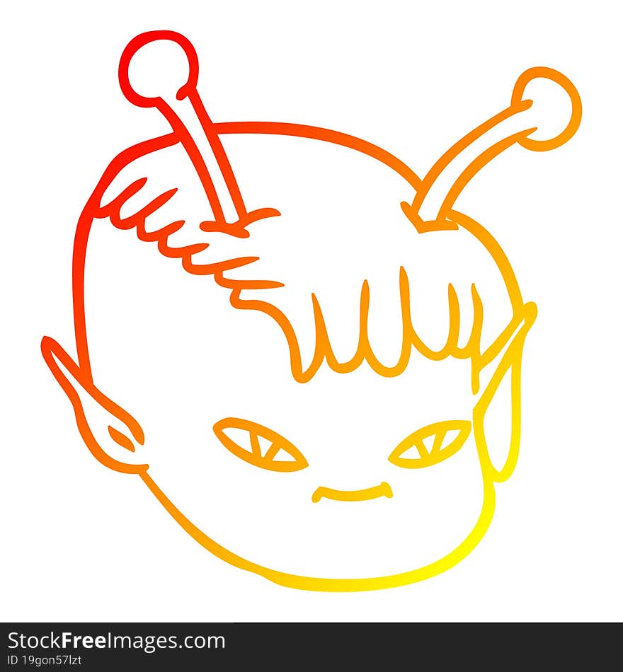 warm gradient line drawing cartoon alien space girl face