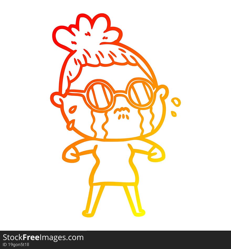 warm gradient line drawing cartoon crying woman wearing spectacles