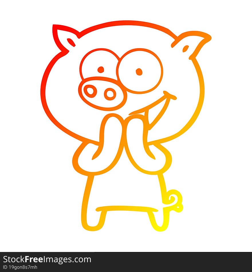 warm gradient line drawing of a cheerful pig cartoon