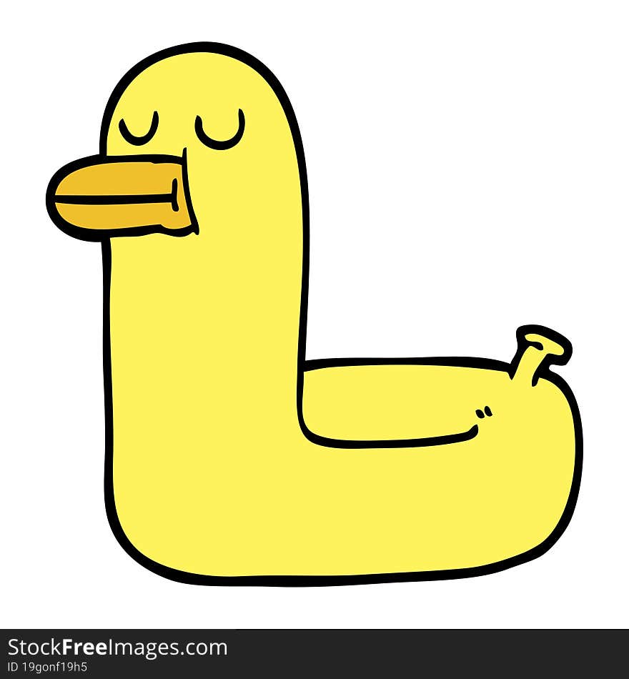 hand drawn doodle style cartoon yellow ring duck