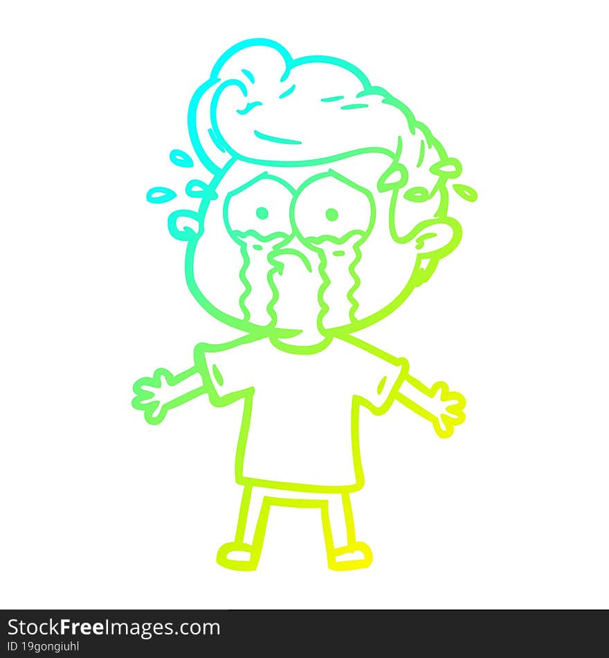 cold gradient line drawing of a cartoon crying man