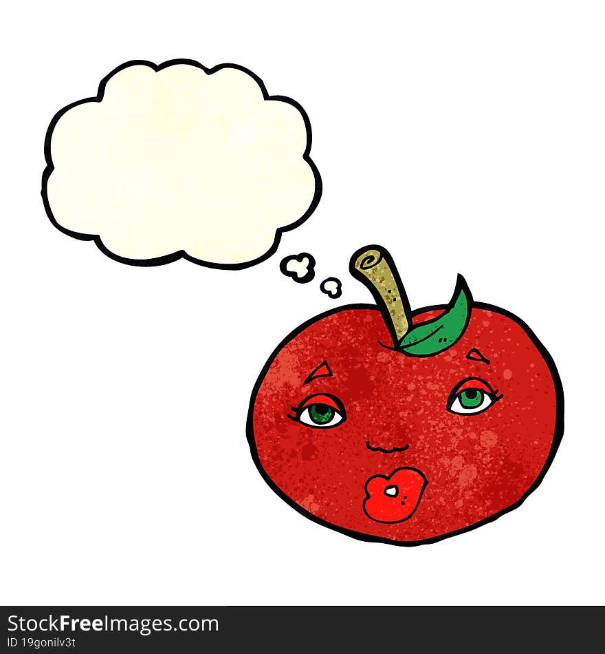 Cartoon Apple With Face With Thought Bubble