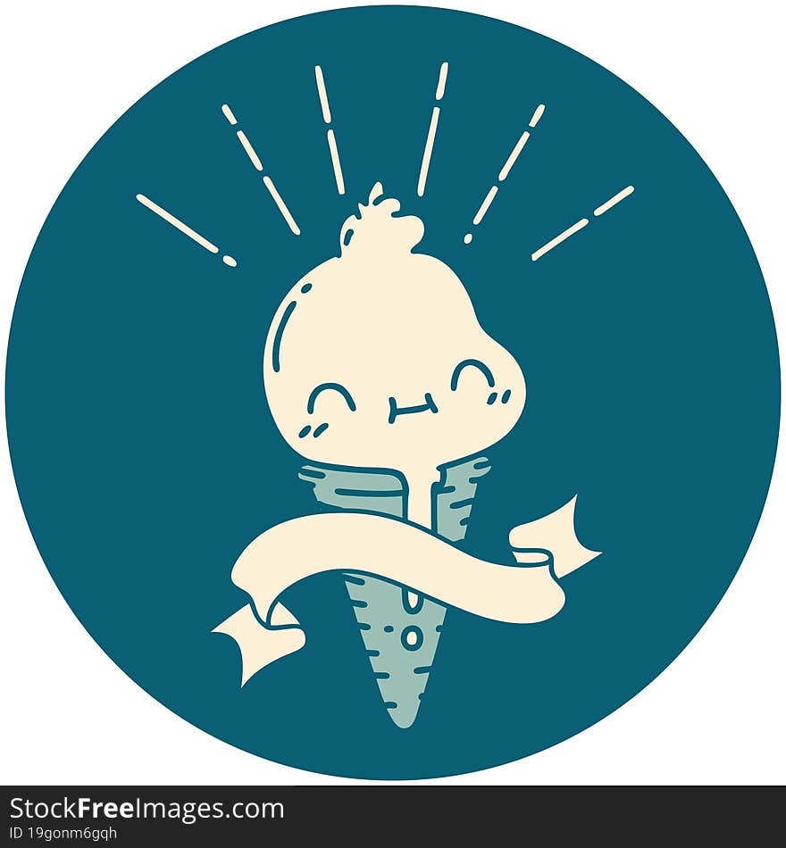 icon of tattoo style ice cream character