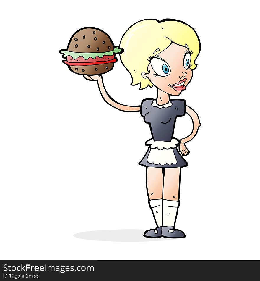 cartoon waitress with burger