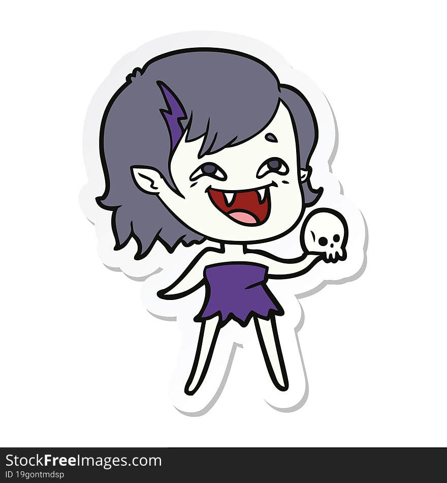 sticker of a cartoon laughing vampire girl