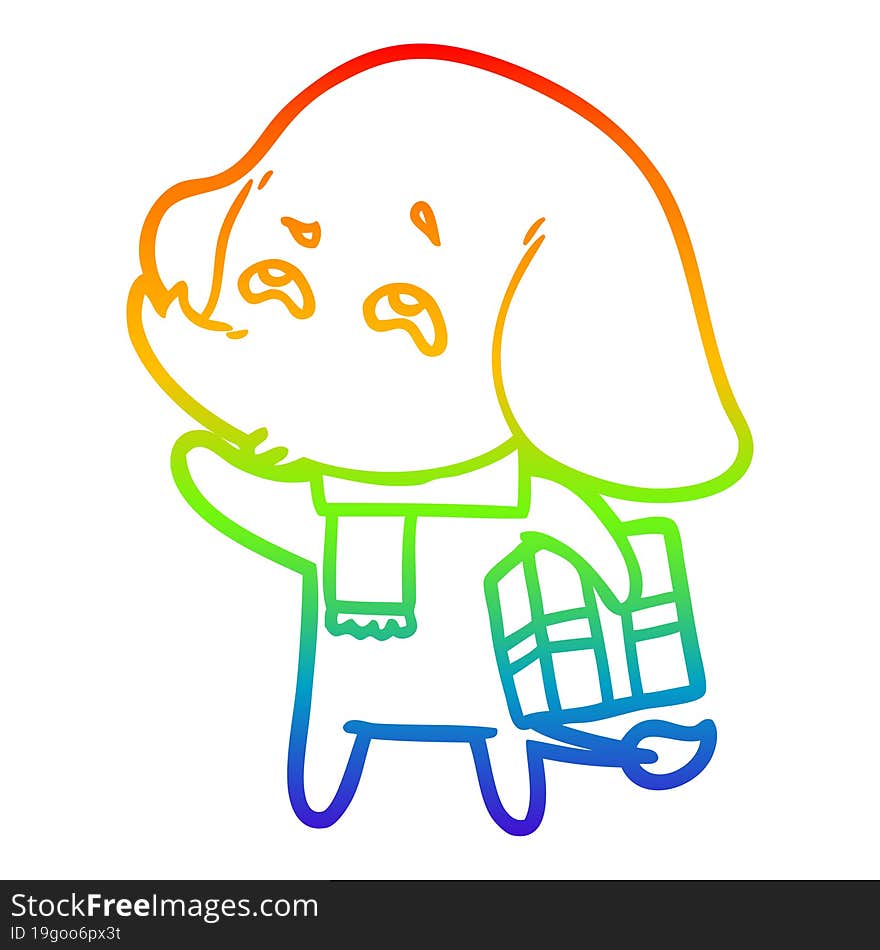 rainbow gradient line drawing cartoon elephant with gift remembering