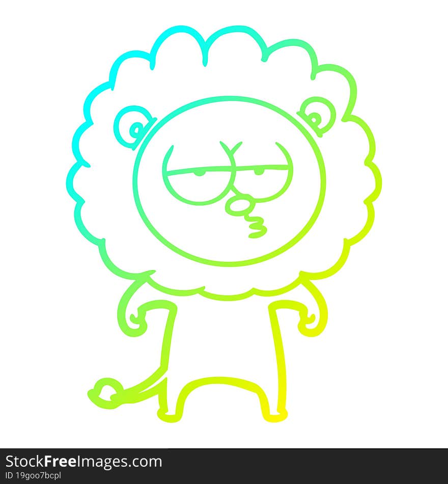 cold gradient line drawing cartoon bored lion