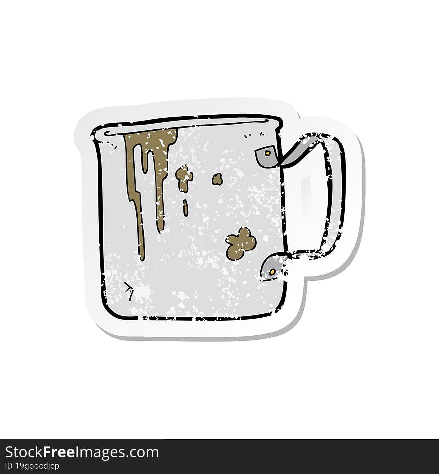 Retro Distressed Sticker Of A Cartoon Old Tin Cup