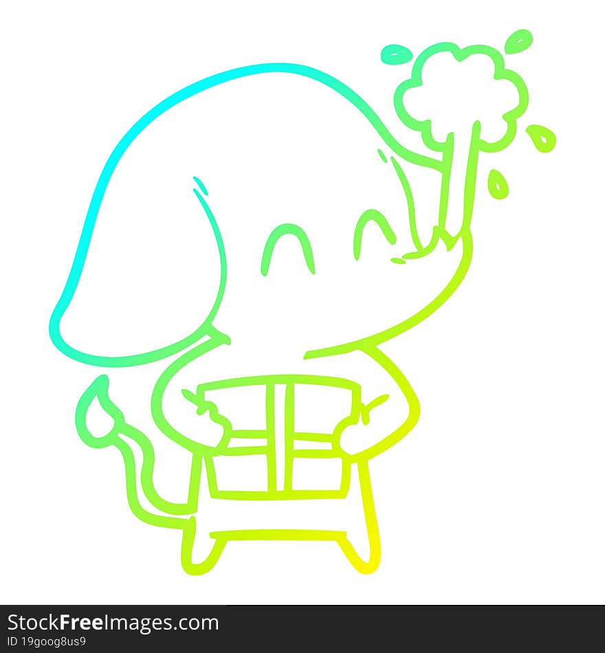 cold gradient line drawing cute cartoon elephant spouting water