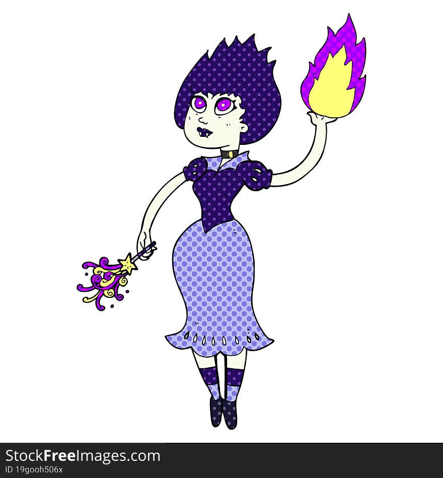 Cartoon Vampire Girl Casting Fireball