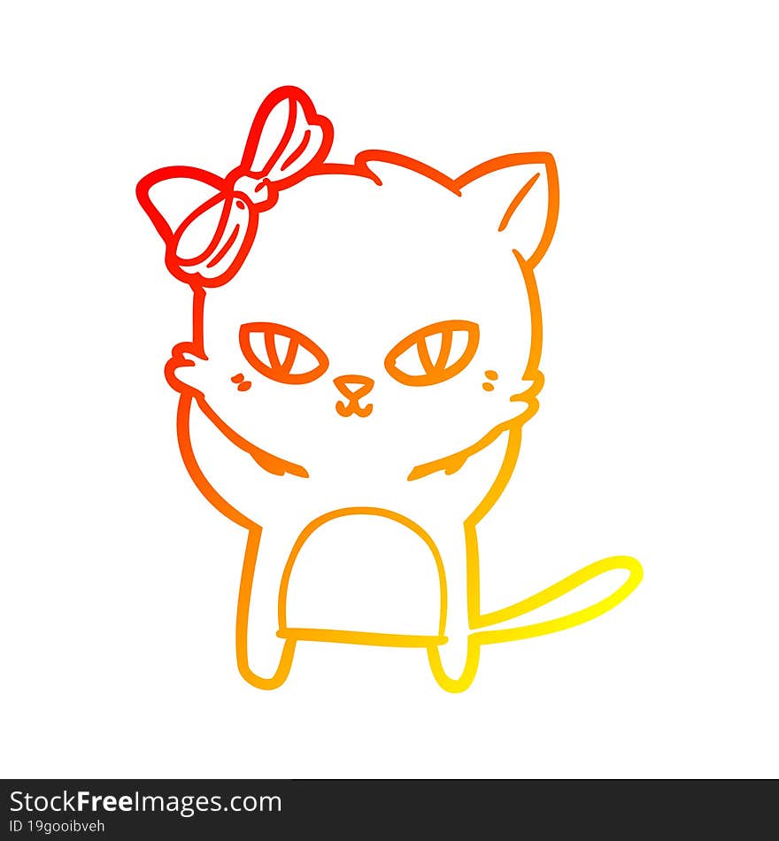 warm gradient line drawing of a cute cartoon cat