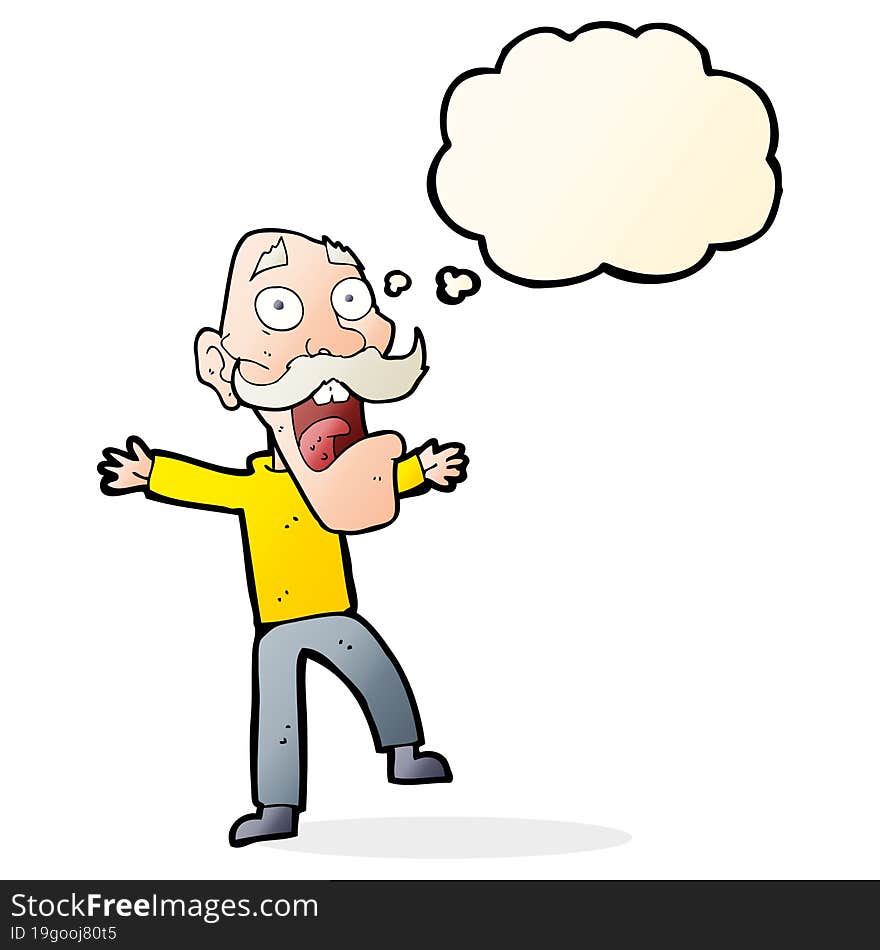 cartoon shocked old man with thought bubble