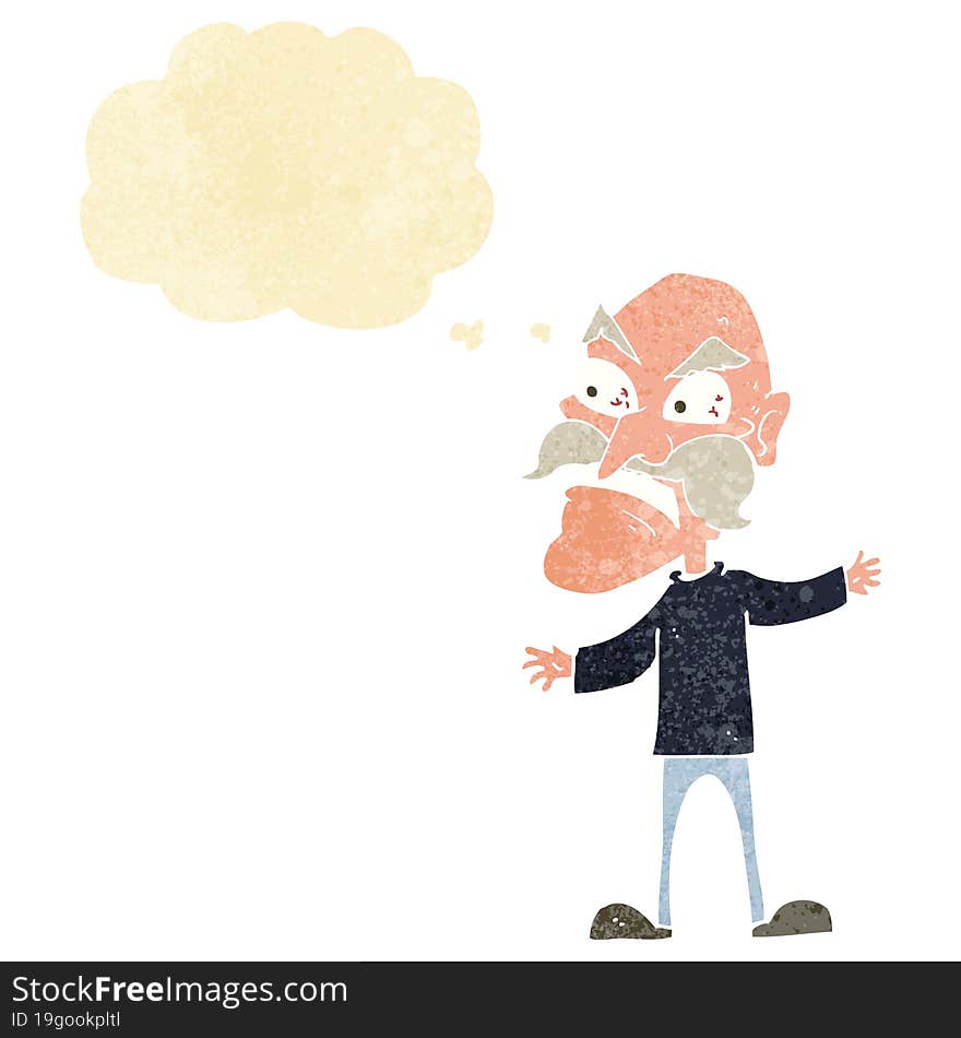 cartoon angry old man with thought bubble