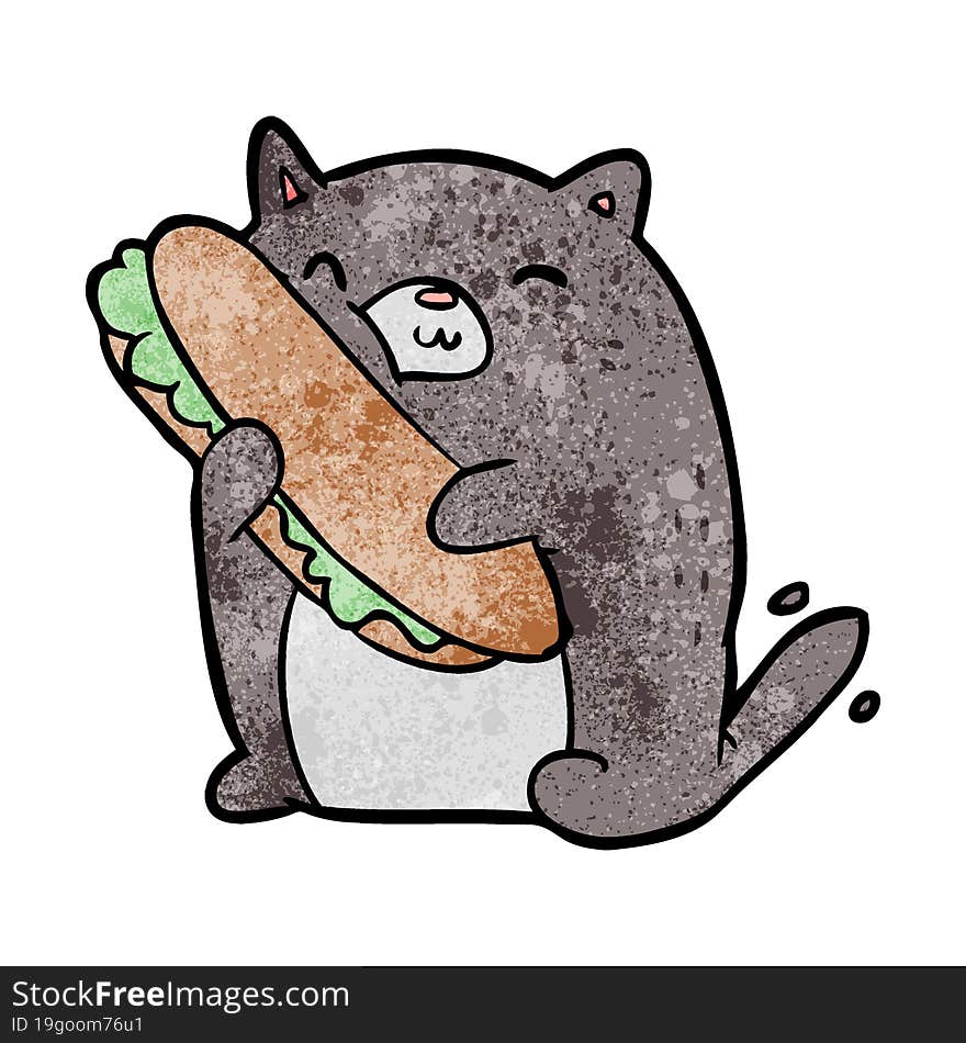 cartoon cat loving the amazing sandwich he\'s just made for lunch. cartoon cat loving the amazing sandwich he\'s just made for lunch