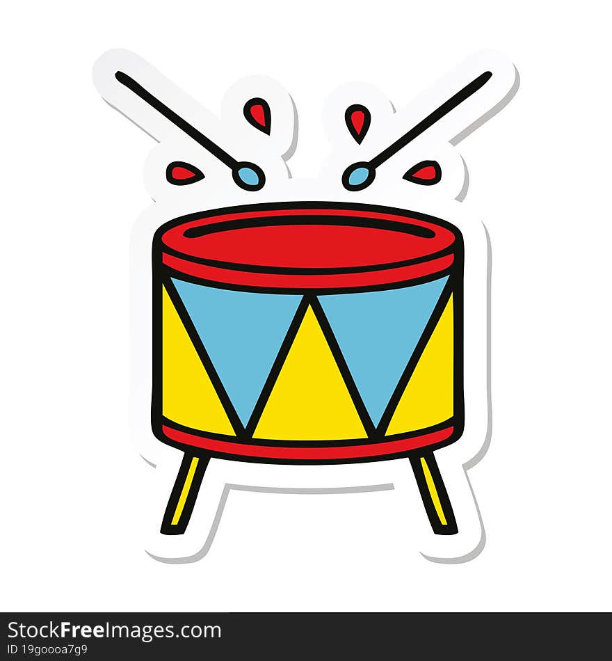 sticker of a cute cartoon beating drum