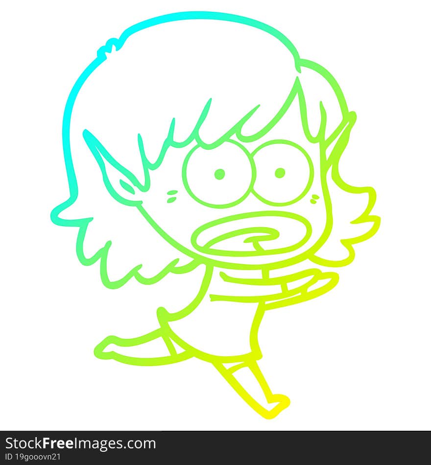 cold gradient line drawing cartoon shocked elf girl