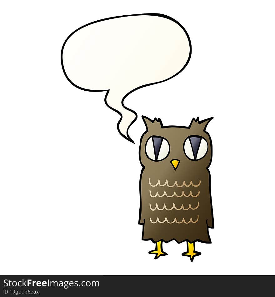 Cartoon Owl And Speech Bubble In Smooth Gradient Style