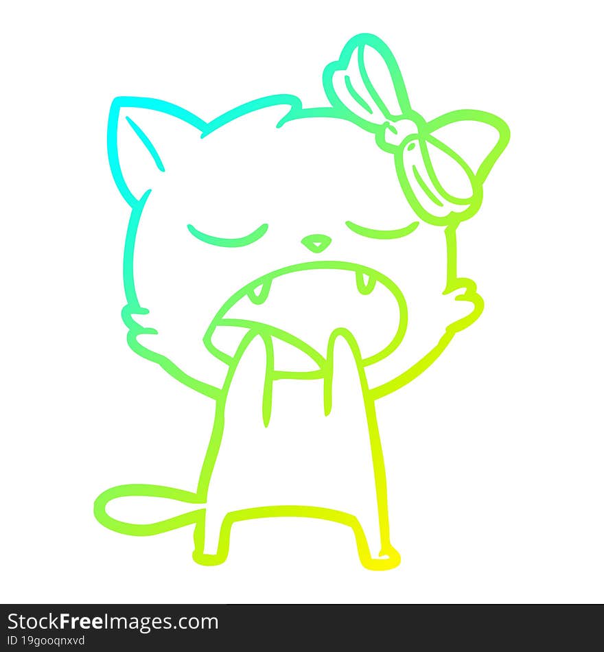 cold gradient line drawing cartoon yawning cat