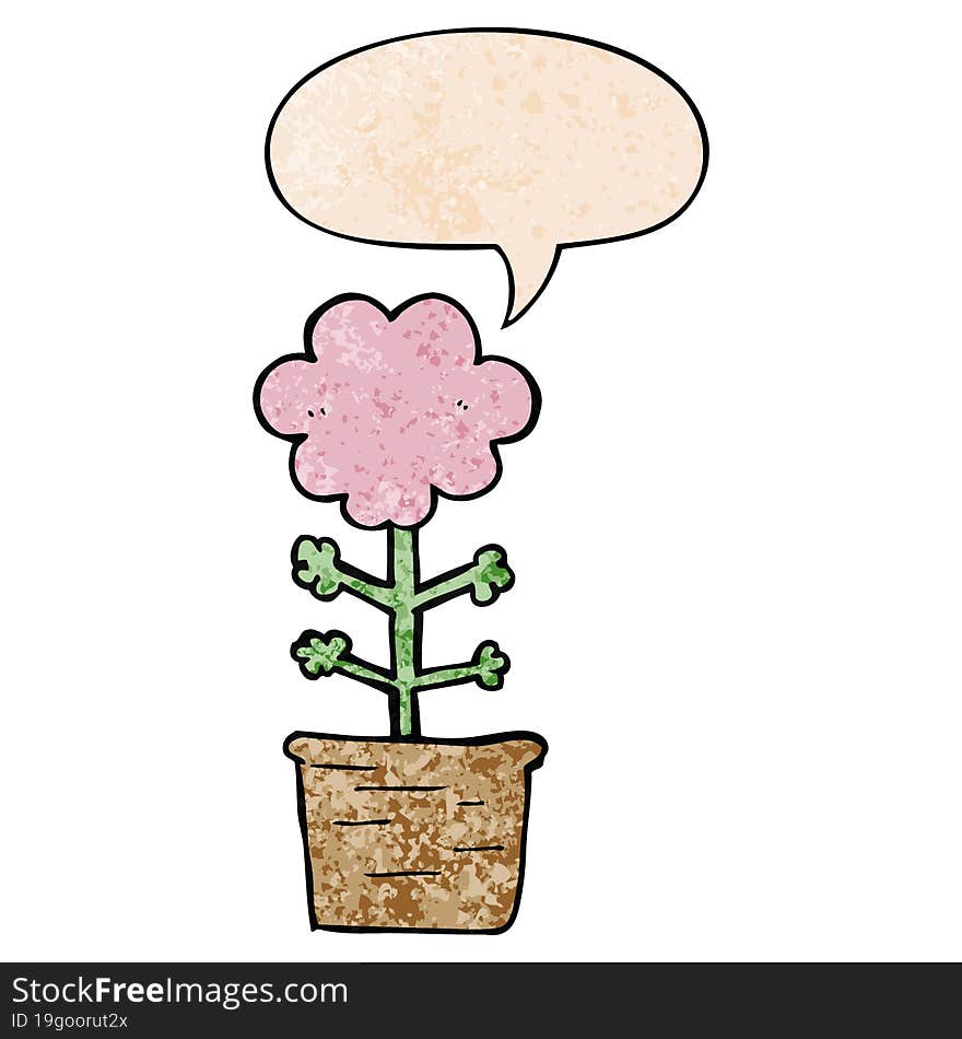 cute cartoon flower and speech bubble in retro texture style