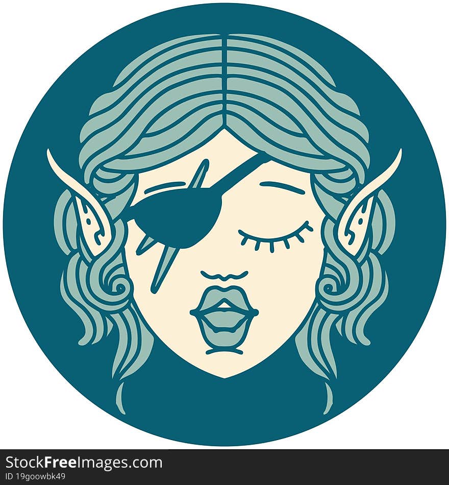 Retro Tattoo Style elf rogue character face. Retro Tattoo Style elf rogue character face