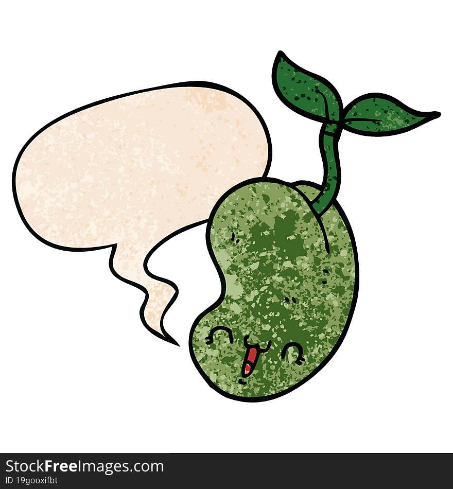 cute cartoon seed sprouting and speech bubble in retro texture style