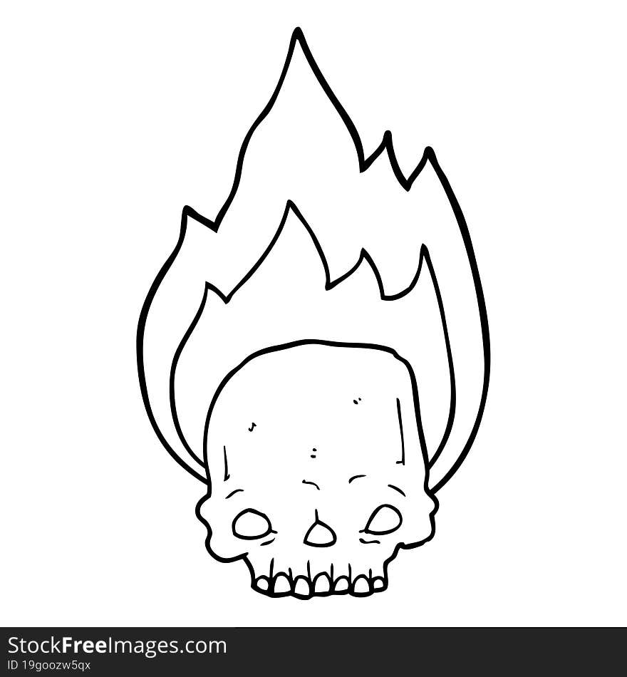 spooky cartoon flaming skull