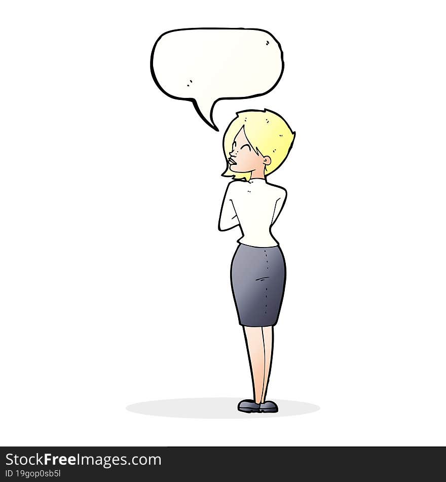 Cartoon Businesswoman Ignoring With Speech Bubble