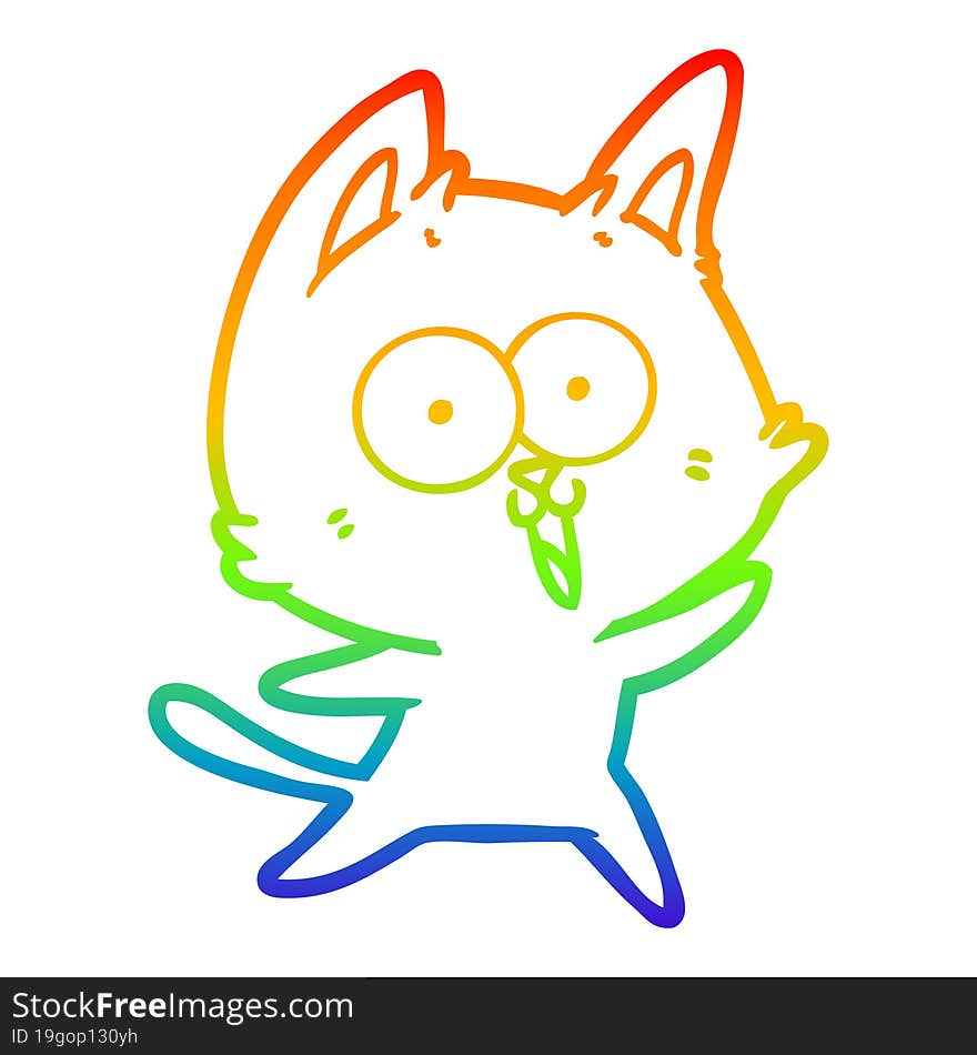 rainbow gradient line drawing of a funny cartoon cat