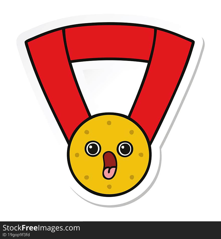 sticker of a cute cartoon gold medal