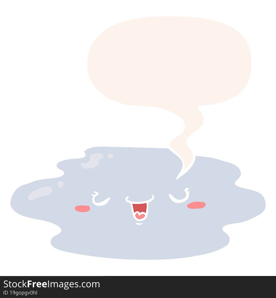 Cartoon Puddle And Face And Speech Bubble In Retro Style