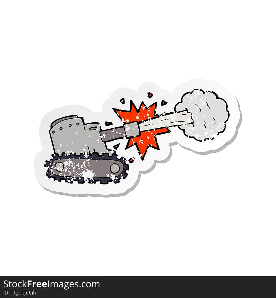 retro distressed sticker of a cartoon firing tank