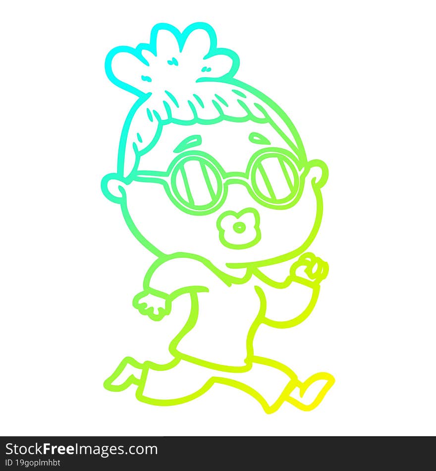 cold gradient line drawing of a cartoon woman wearing spectacles