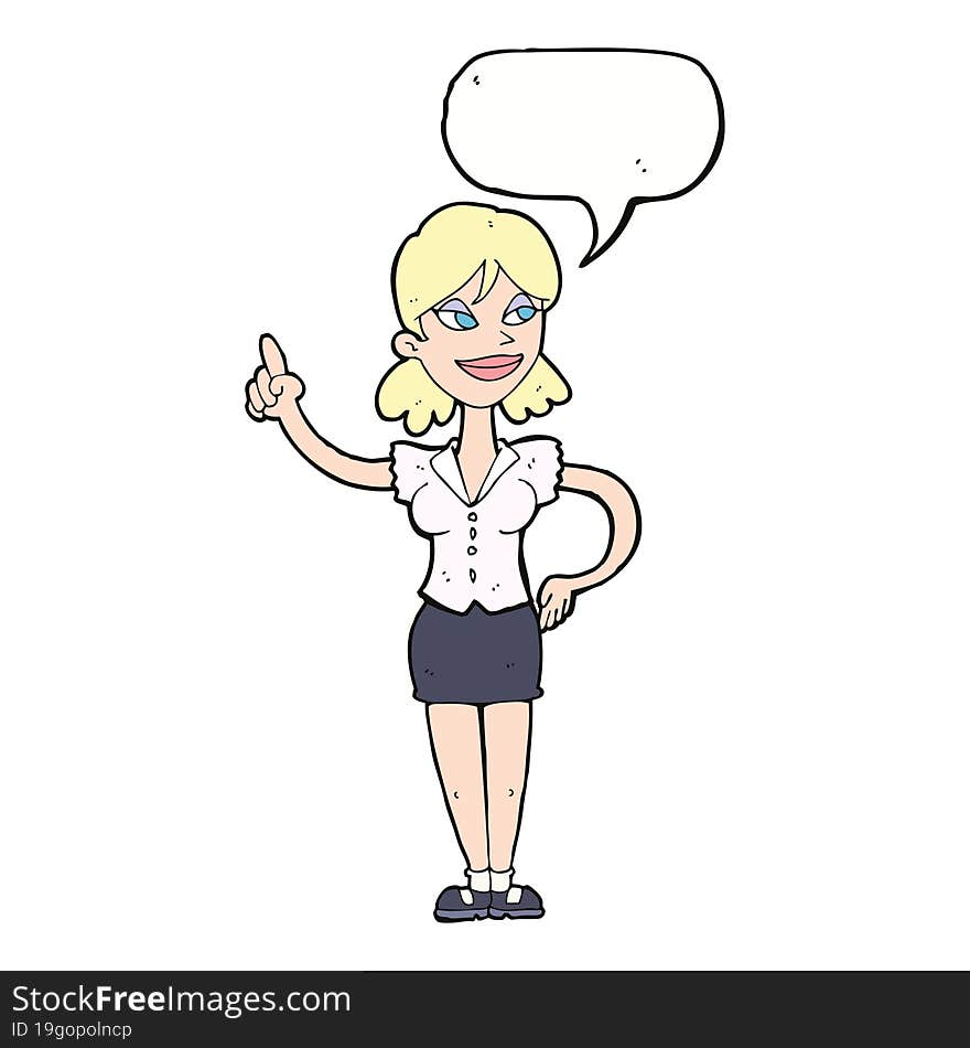 Cartoon Woman With Great Idea With Speech Bubble