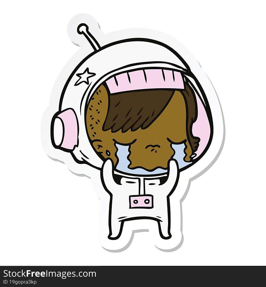 sticker of a cartoon crying astronaut girl