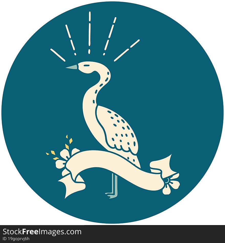 Icon Of Tattoo Style Standing Stork