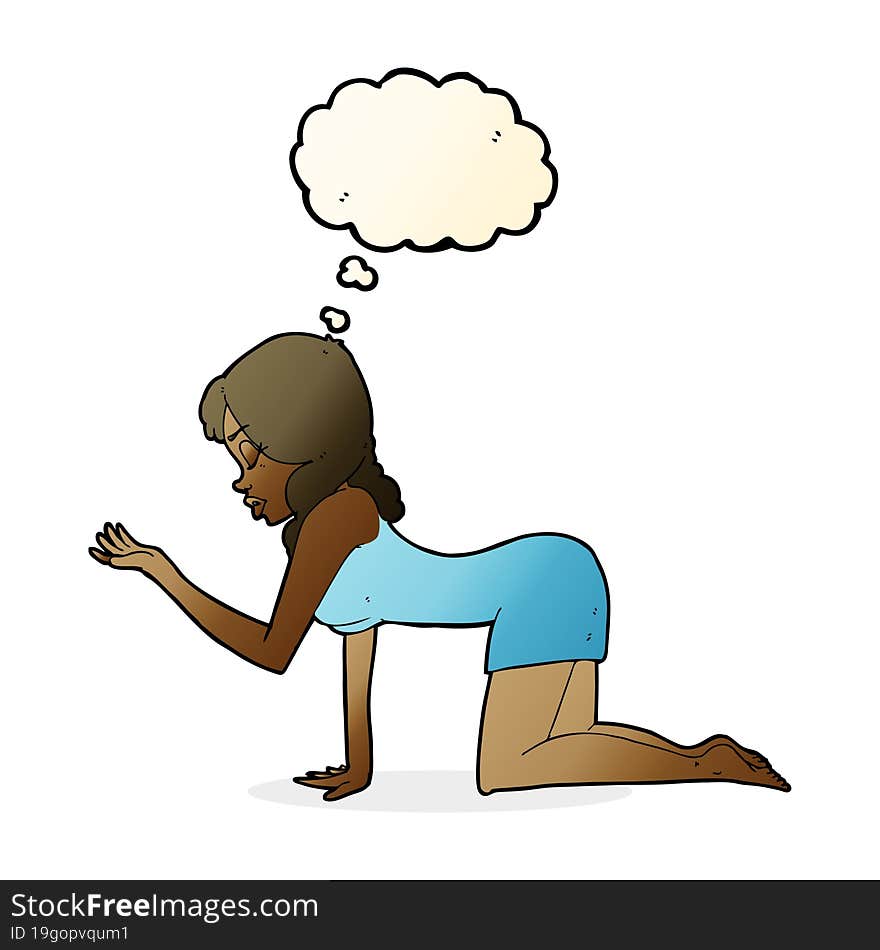 Cartoon Woman On All Fours With Thought Bubble