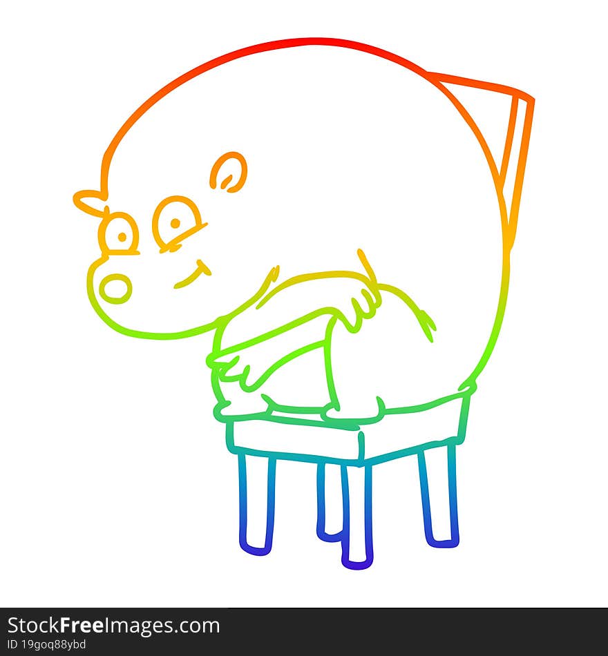 rainbow gradient line drawing cartoon bear sitting on chari