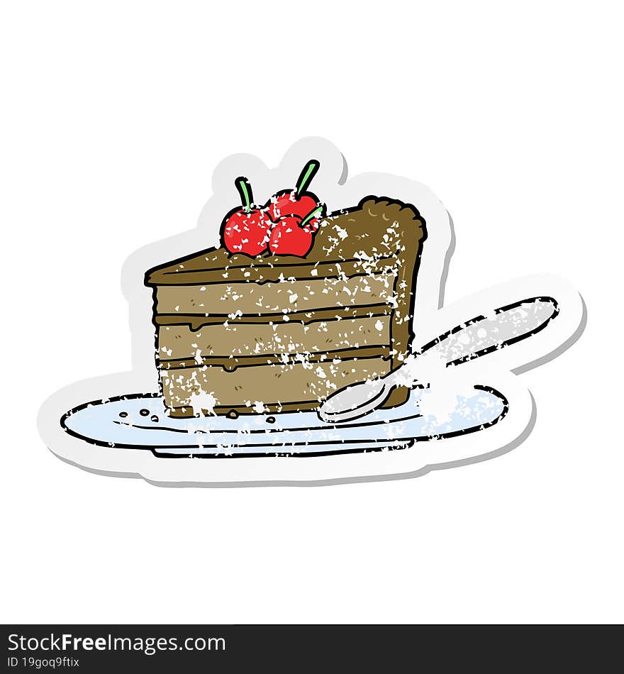 distressed sticker of a cartoon chocolate cake