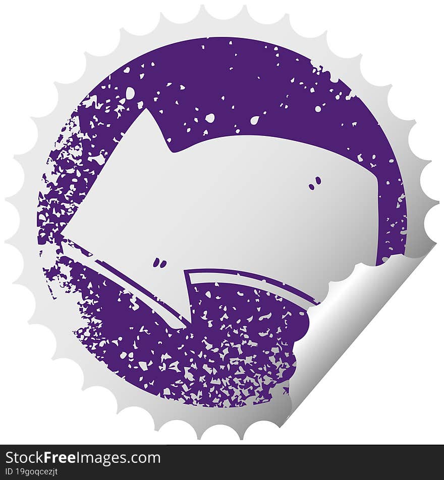 quirky distressed circular peeling sticker symbol arrow