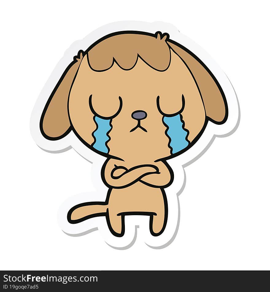 Sticker Of A Cute Cartoon Dog Crying