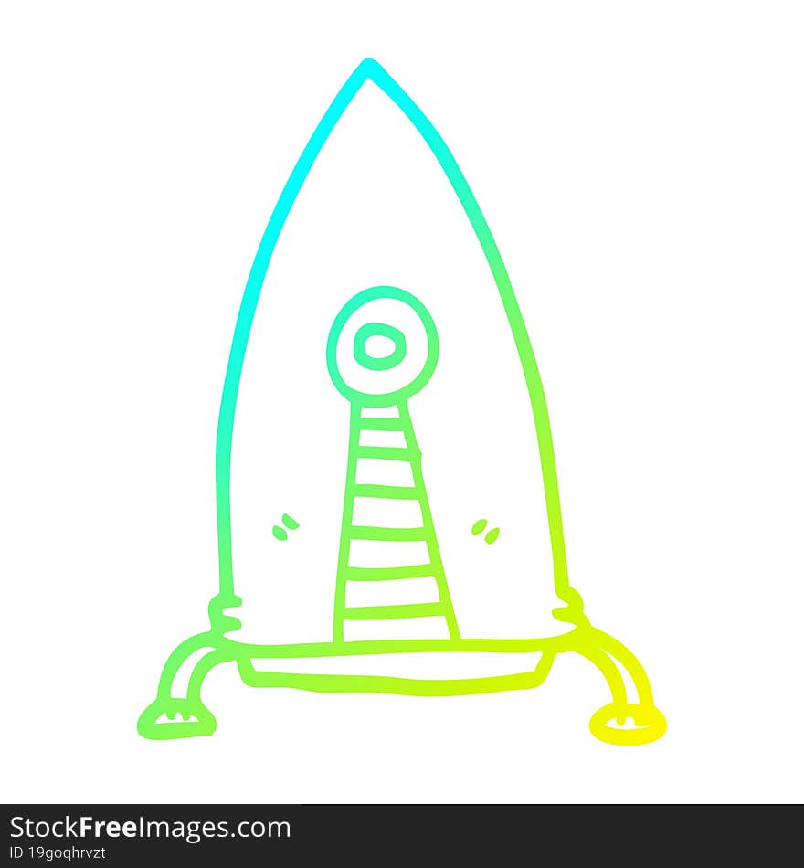 cold gradient line drawing cartoon space rocket