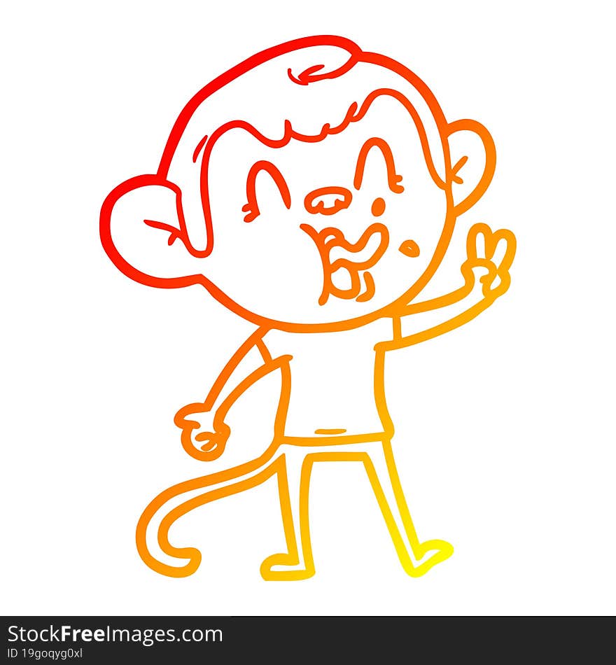 warm gradient line drawing of a crazy cartoon monkey