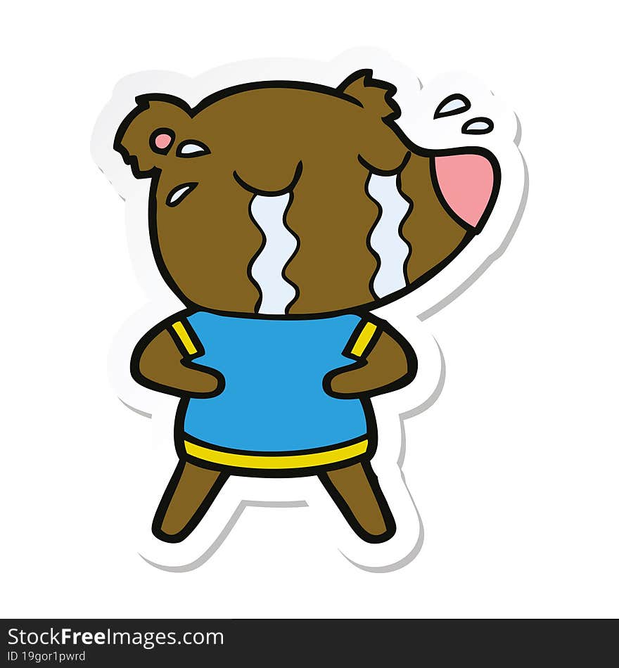 sticker of a cartoon crying bear