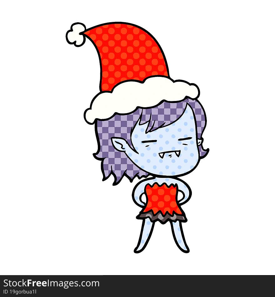 comic book style illustration of a undead vampire girl wearing santa hat