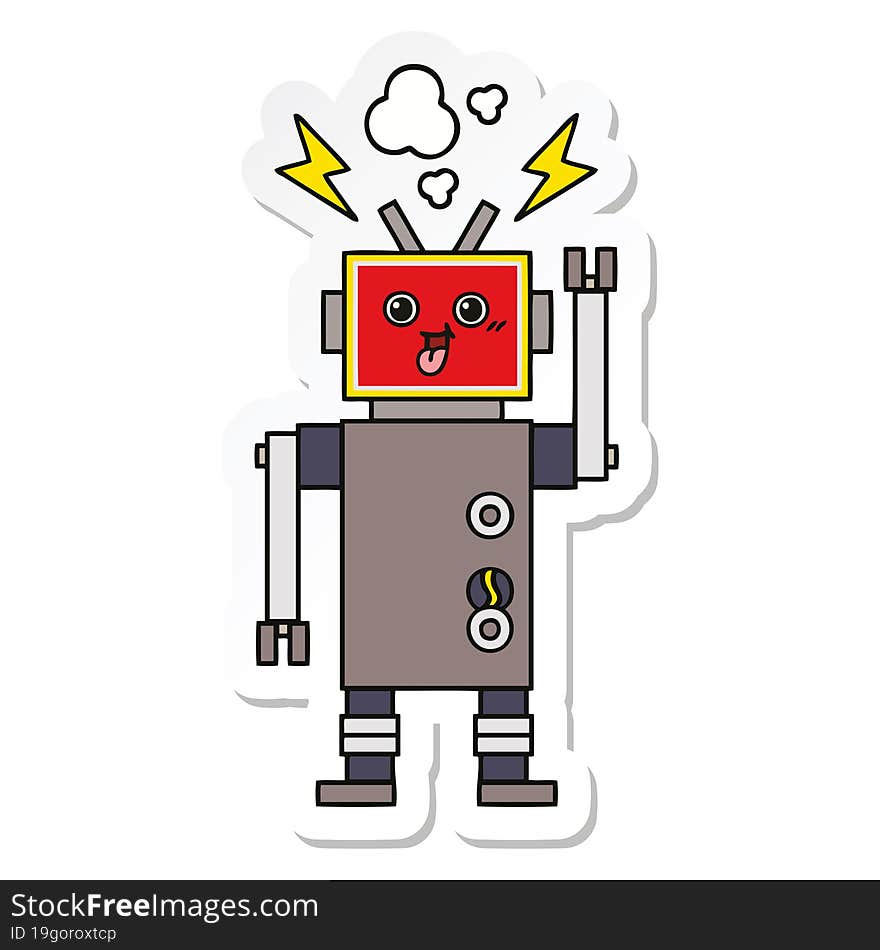 sticker of a cute cartoon crazed robot